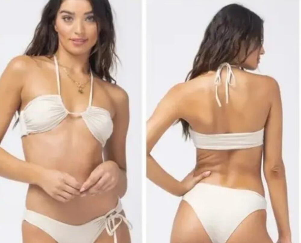 L*Space Shimmer Dawn Bikini Top in Bone Ivory Convertible Size Small NWT